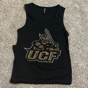 ucf university of central florida black bling logo ribbed tank